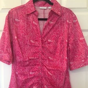 New York Co blouse button down L pink/white WOW